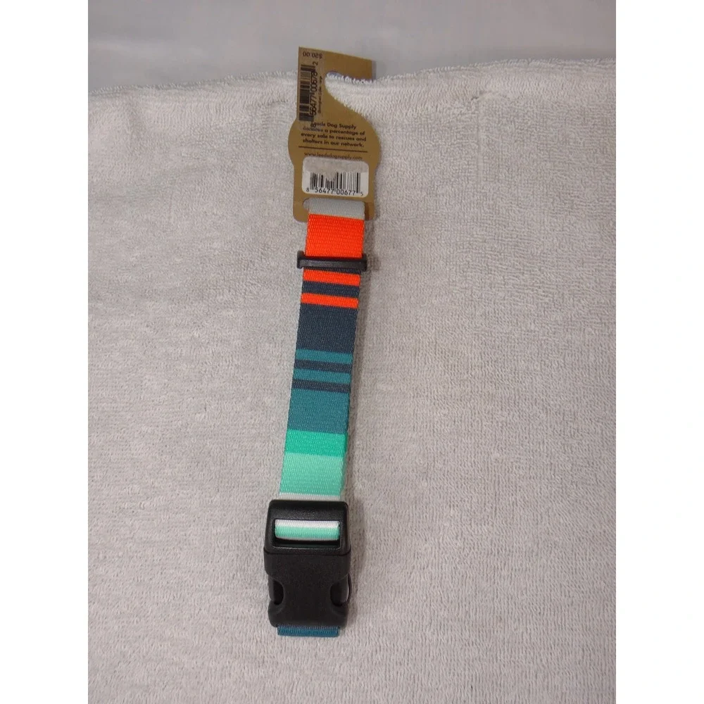 Leeds Dog Supply Medium Striped Dog Collar Multi-Color Teal Orange 12-18in